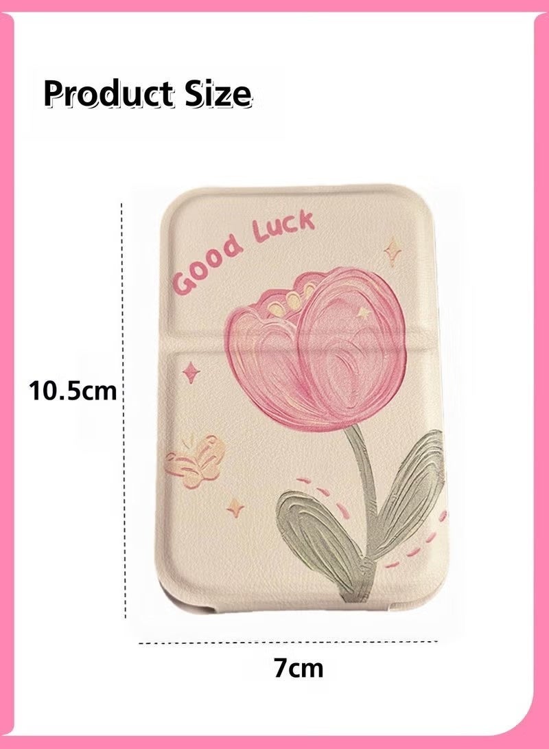 Pocket Mirror, Portable Folding Makeup Mirror, Compact Adjustable Small Mirror with Stand for Quick Touch-ups, Travel Handheld Mirror for Women Girls, Mini Mirror Great for Home, Office, Camping (Beige) - Image 2